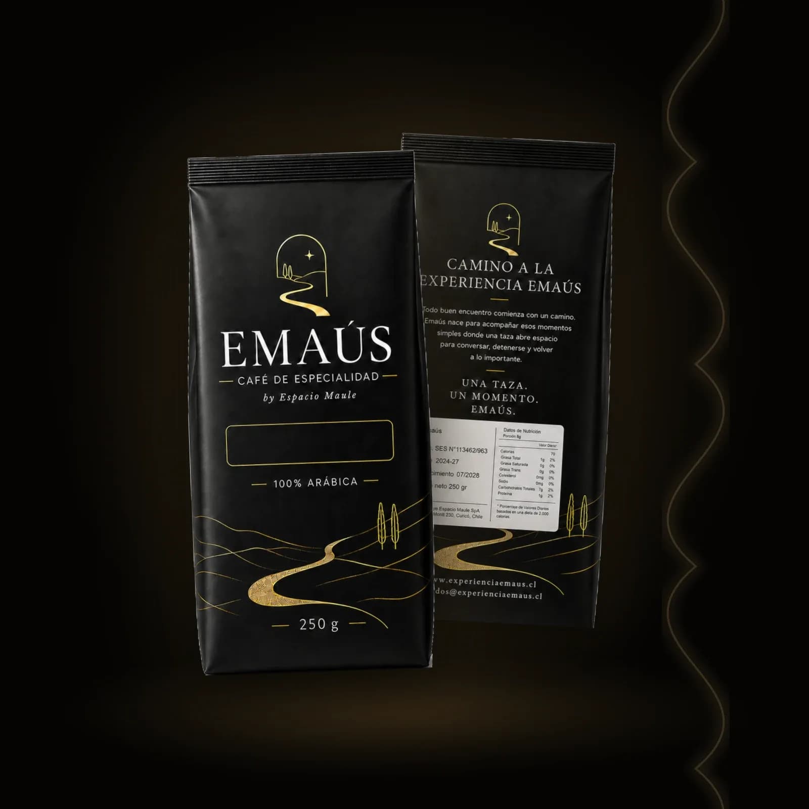 Bolsa de café EMAÚS 250 g, frente y dorso