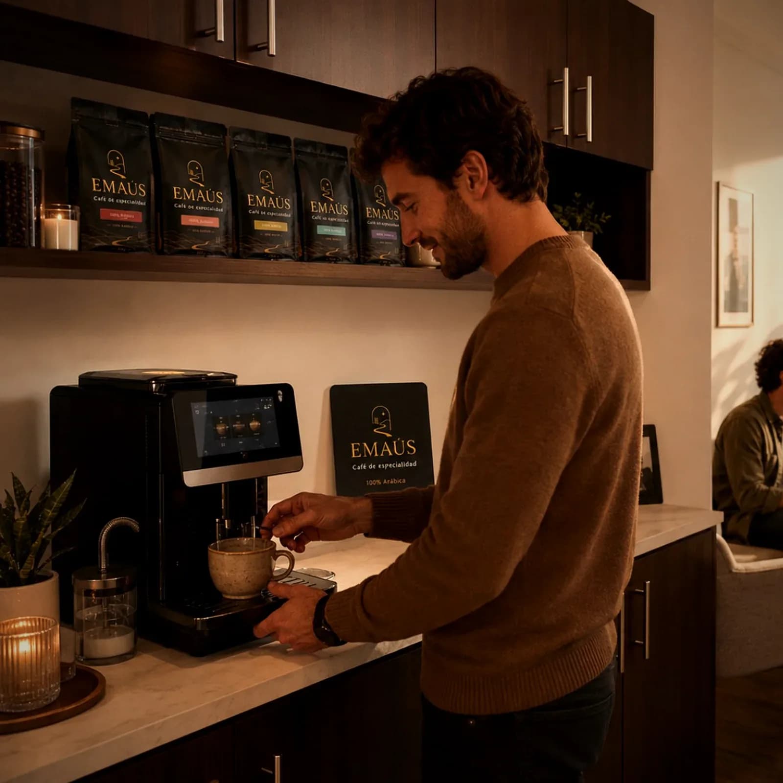 Mesa de reunión con café EMAÚS